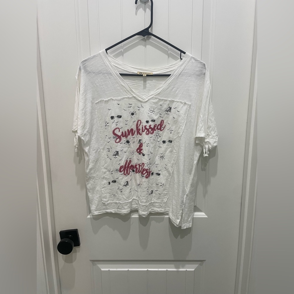 Democracy White Tee with Script Logo Tag